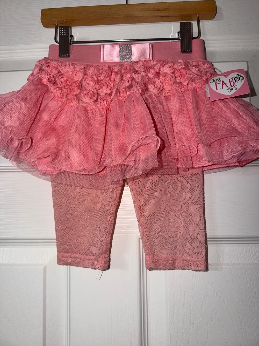 JustFab Girl Pink Lace Skirted Capri Leggings